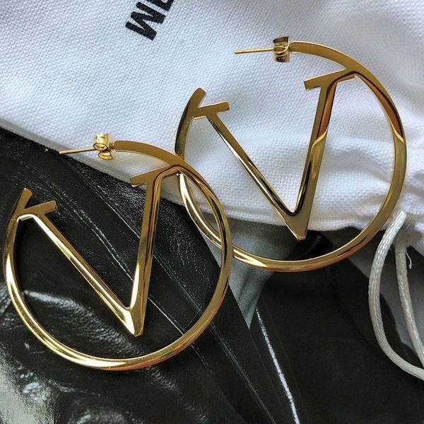 

Jewelry Earring Hoop Fashionable Trendy Stainless Steel Large Hoop Earrings with Golden Hollow Letters, Light Luxury Ear Hoops