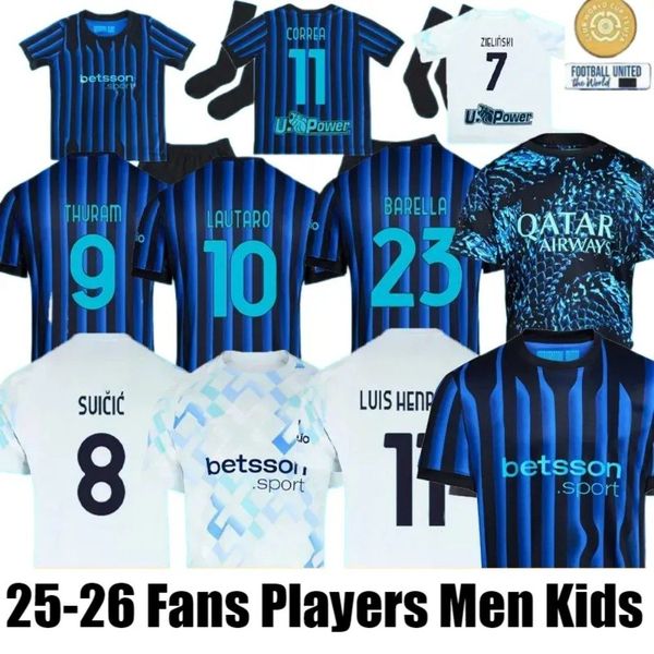 

25 26 BASTONI DIMARCO Soccer Jersey CALHANOGLU BARELLA THURAM PAVARD LAUTARO ANNIVERSARY FRATTESI Special Football Shirt Men Kit Kids, 25/26 away fans