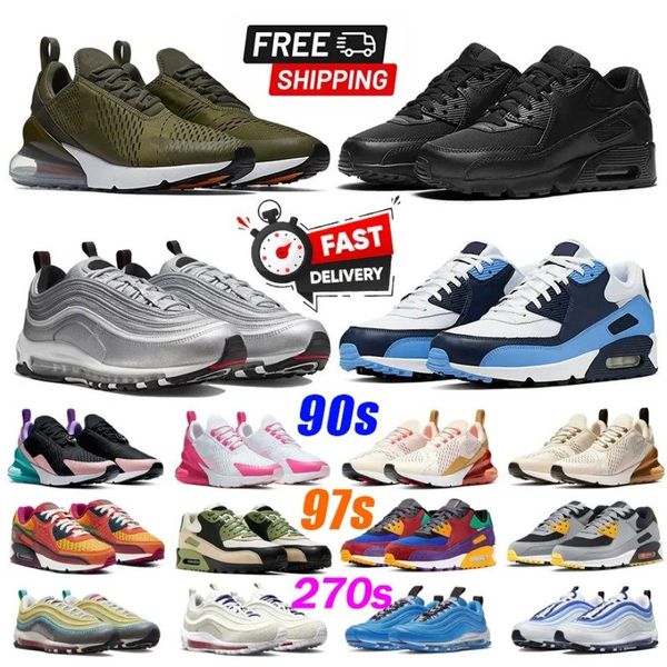 

Running Shoes 90 270 97 designer shoes men women 270s Triple Black 90s white Silver Gold Bullet Mesh Leather Trainer Breathable 97s Cushion Surface sneakers, Pink