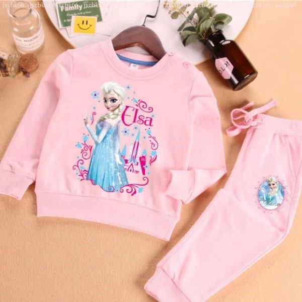 

Children's clothing for winter Frozen Elsa princess kids designer clothes girls' set Girls' Spring Autumn Cotton Suit sports printed sweatshirt and trousers Two-, Pink