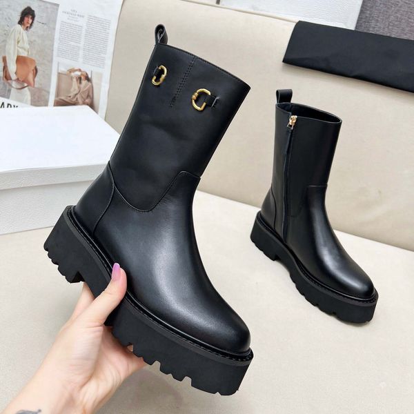 

Designer boots for autumn and winter, fashionable luxury medium length boots comfortable calf leather Martin boots snow boots motorcycle boots sizes 35-42 001, #7