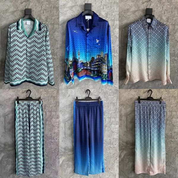 

25ss casabalnc top quality new summer thin silk straight pants men and women luxury designer lapel button casual Hawaii beach silk casual cardigan shirt coat suit tn, Darkcyan