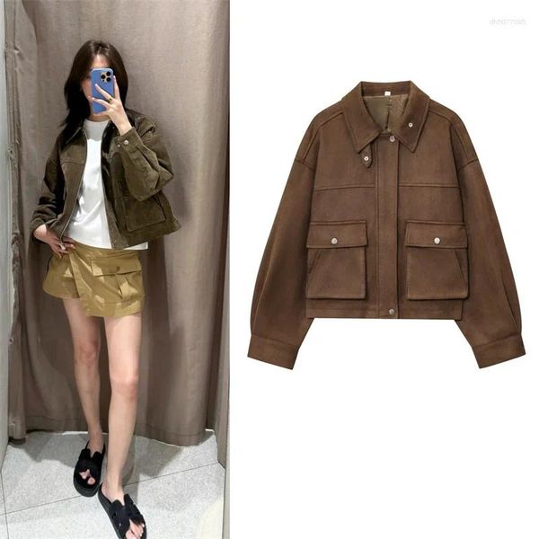 

Women's Jackets Jacket Fall 2025 Dark Brown Long Sleeve Bomber Pocket Decoration Casual Fashion Simple Personality