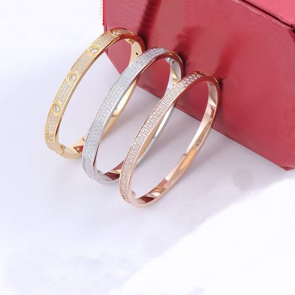 

Brand Crystal Classic Three Row Diamond Cuff Bracelet Fashion 316L Titanium Steel Men's and Women's Bracelets