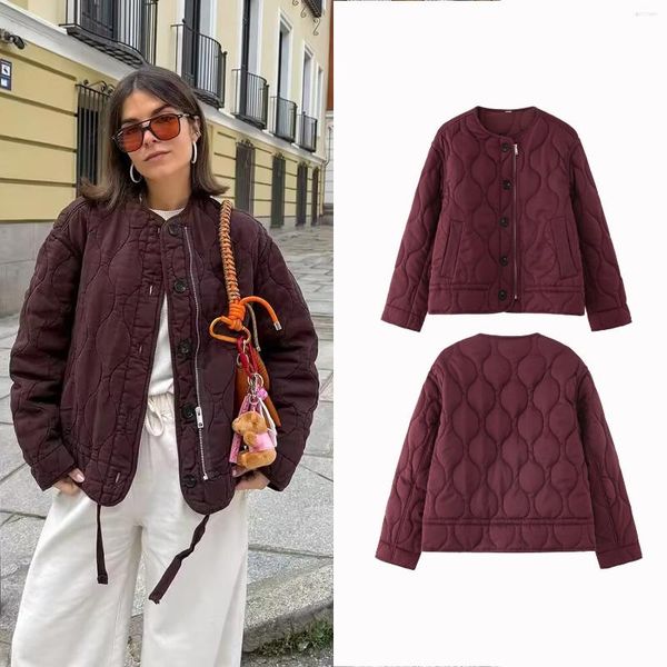 

Women's Jackets 2025 Autumn Fashion Loose O-neck Thick Warm Elegant Coats Personality Versatile Youth Outerwear, Burgundy