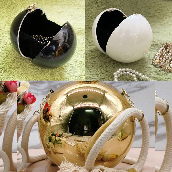 

Classic Designer Party double-C Acrylic Ball Shape Bag Pouch elegant Lady Evening bags Mobile Phone Storage Box with Pearl Chain, Black
