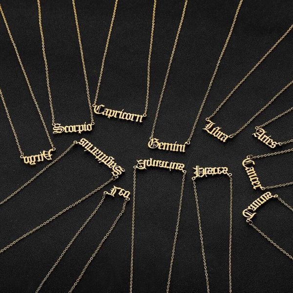 

Jewelry New Style Minimalist and Fashionable Stainless Steel Twelve Constellations English Letter Versatile Necklace for Women, Color Retaining Clavicle Chain