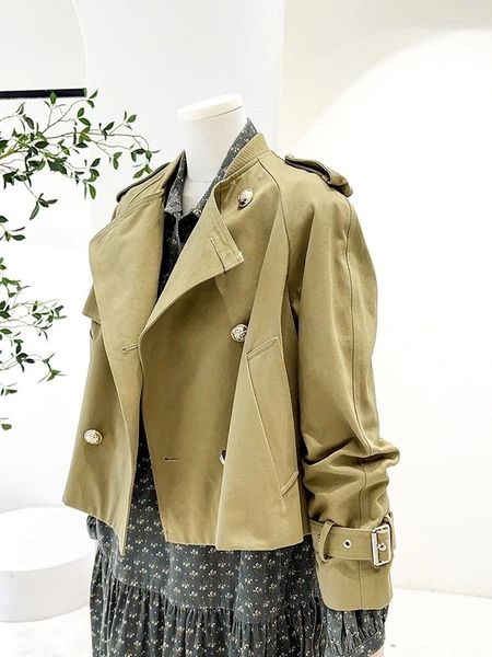 

Women's Jackets Mimifa High-End Casual Double-Row Button Ort Coat Jaet Breathable Ladies' Spring Faion Commute Sle Loose Fit, Dark blue