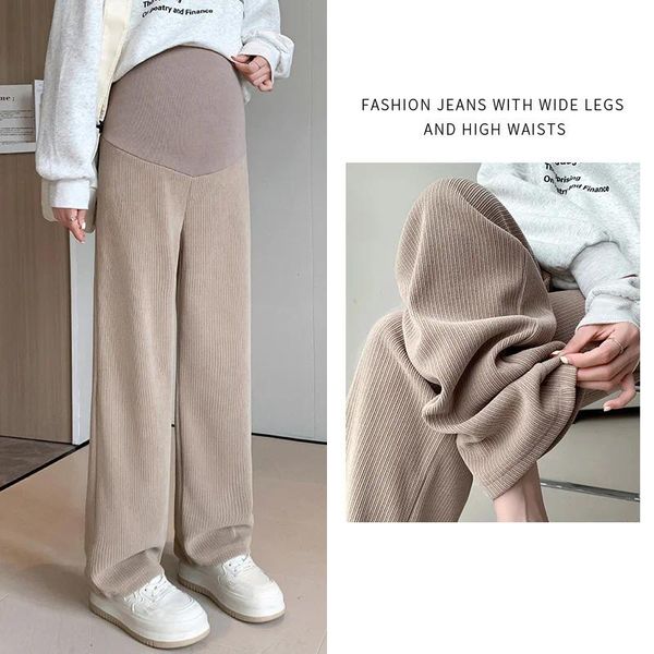 

Spring Autumn Fashion Maternity Straight Pants, Wide Leg Loose Across High Waist Trousers, Clothes for Pregnant Women Pregnancy, Black