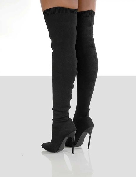 2022 Ladies Socks Over The Knee Women Boots Stretch Fabrics High Heel Slipon Shoes Pointed Toe Women Long Boots Size 3643 W250902
