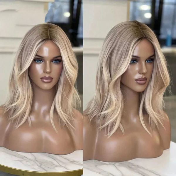 13x4 Short Blonde Lace Front Wig Body Wave Brown Highlight Preplucked Hairline 13x6 HD Frontal High Density Pre Plucked Glueless Wigs