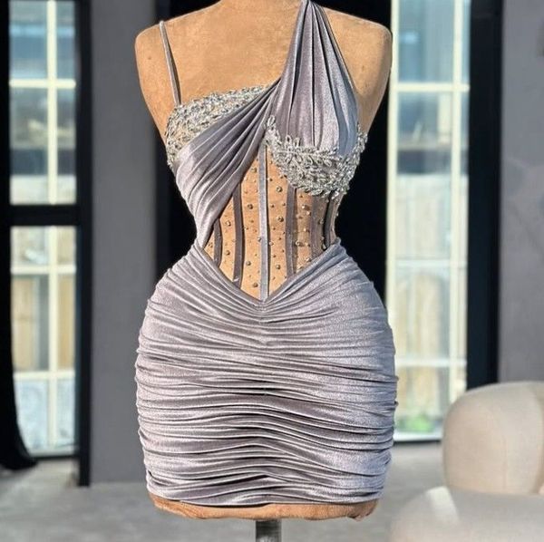 

Chic Silver Sheath Cocktail Dress Spaghetti Velvet Beaded Crystals Short Mini Graduation Homecoming Dresses For Special Occasions Sweetheart Gowns, Yellow