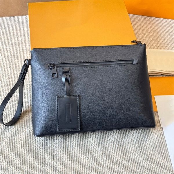 Mens Black Briefcase Clutch Bag Designer Briefcases Business Handbag Zipper Pocket Genuine Leather 10A