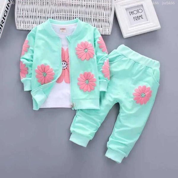 

Children's clothing Clothing Sets Spring Autumn Baby Girl Cotton Sport Suit Toddler Kids Clothes Children Infant Flowers Hoodies Jacket Trousers Pant Casual Set, Green