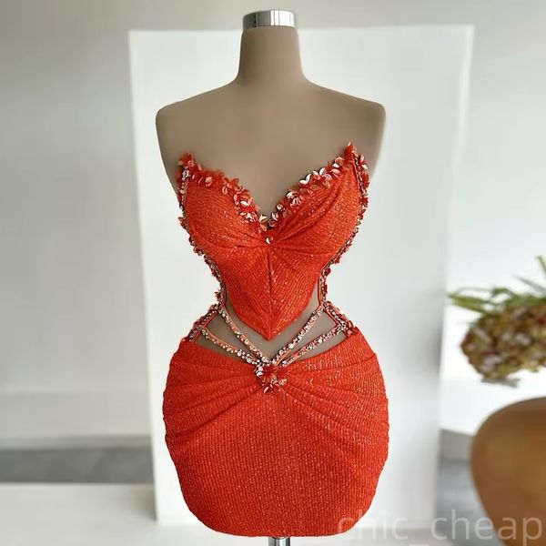 

Chic Red Orange Sheath Cocktail Dress Sweetheart Sequins Crystals Short Mini Graduation Homecoming Dresses For Special Occasions Sweetheart Gowns, Yellow