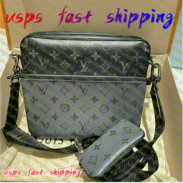 

2025 Handbags Men Leather TRIO Messenger Bags Luxury Shoulder Bag Make up Bags Designer Handbag Luxurys designers Mens Shoulder Bags, Chocolate