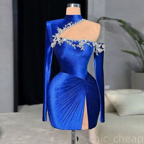 

Chic Royal Blue Sheath Cocktail Dress Velvet Full Sleeves Crystals Short Mini Graduation Homecoming Dresses For Special Occasions Sweetheart Gowns, Orange