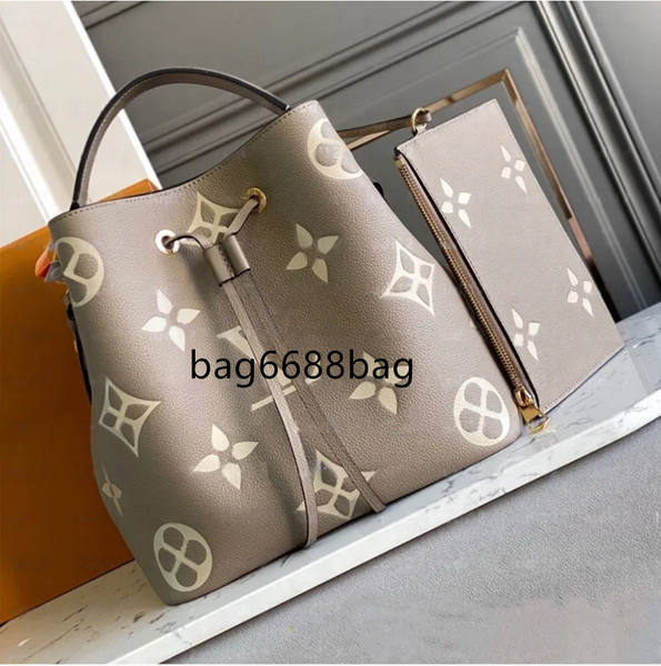Womens Designer Bag Tote Bag Luxurys Neo Noe Handbags Embossed Flower Letter Crossbody Bucket Bags Top-quality Leather Woman Fashion Shoulder Makeup Purse