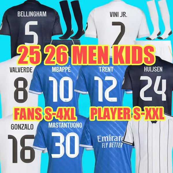 

25 26 MBAPPE HUIJSEN MASTANTUONO soccer jerseys BELLINGHAM football kit shirts VINI JR GONZALO CAMAVINGA TRENT camiseta de futbol men kids kit set 2026 camisetas, Player home patch