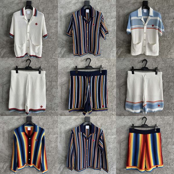 

Casasblanca High Quality Top Designer Striped Loose Knit Straight Shorts Men's and Women's Knitted Short Sleeve Shirt Casual Cardigan Vintage Tops Sweater Coat Set tn, Camouflage