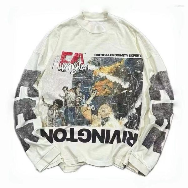 

Men's T Shirts Washed RRR123 Air Crash Graffiti Long Sleeves T-shirt Men Women Quality RRR 123 Tops Tee Shirt, A1