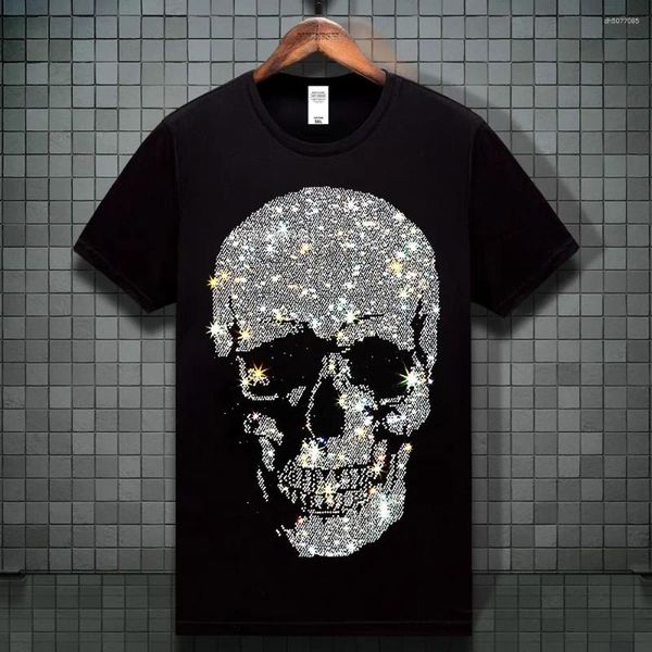 

Men's T Shirts Plus Size Unisex Fashion Rhinestones Skull Men Summer Streetwear Short Sleeve Man O Neck Slim Tshirt Calaveras Camiseta, T029-pale-gray