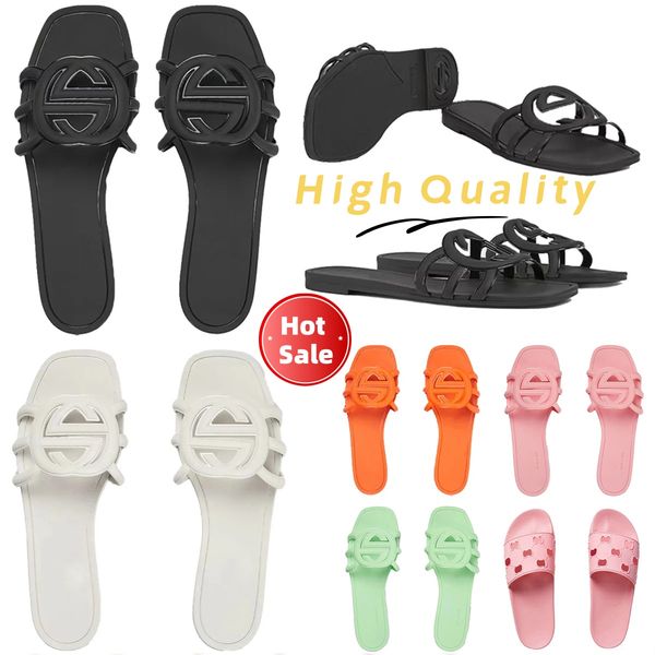 

Designer Sandals Women Interlocking Slides Rubber Slippers Ladies Flat Beach Jelly Script Orange Summer Fall Outdoor Waterproof Luxury Sandals