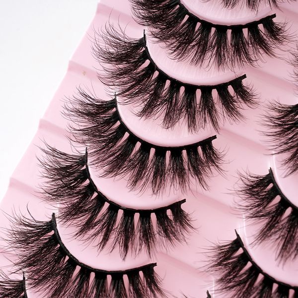 

10 Pairs Thick Fluffy False Eyelashes Wispy Natural Curled Faux Mink Lashes Full Strip Handmade Reusable Multi-layer 3D Eyelash Extensions
