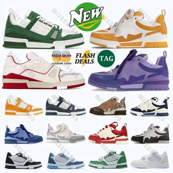 

Designer Virgil Skate Trainer Men Women Casual Shoes Calfskin Leather White Green Red Blue Letter Overlays Platform Fashion Sneakers Size 36-45, Purple