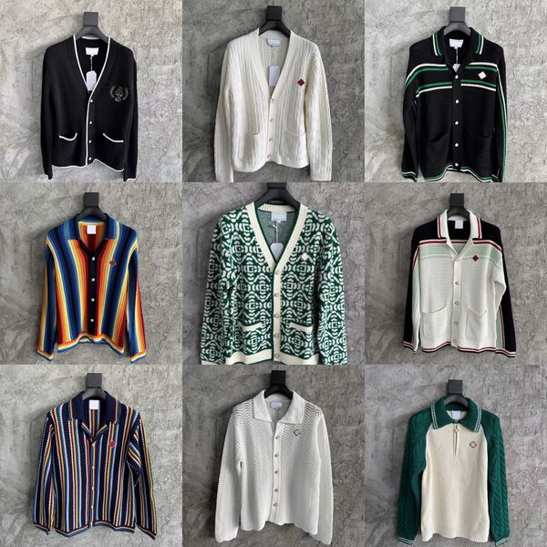 

25ss Casabalo High Quality Men Designer Knit Sweater Coats Print Vintage Lapel Button Casual Versatile Wool Knitted Long Sleeved Cardigan Outwear Sweatshirt Top tn, Watermelon