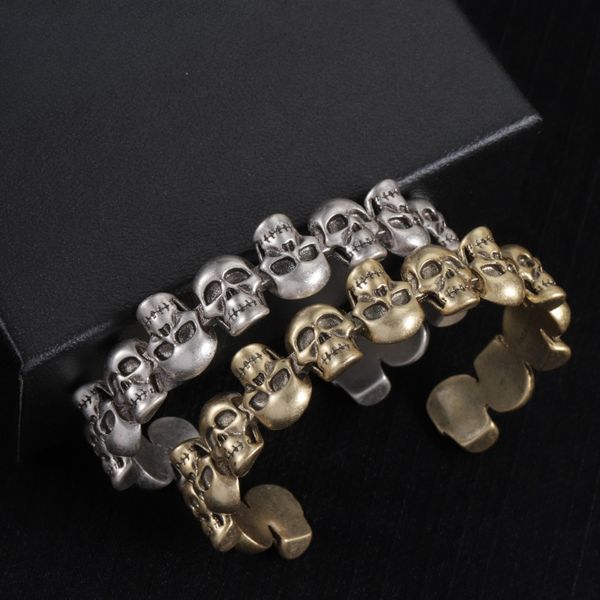 

Gothic Silver Bracelet Designer Skull Bracelet Trendy Subculture Bracelet Jewelry Holiday Gift Distressed Bronze Bracelet