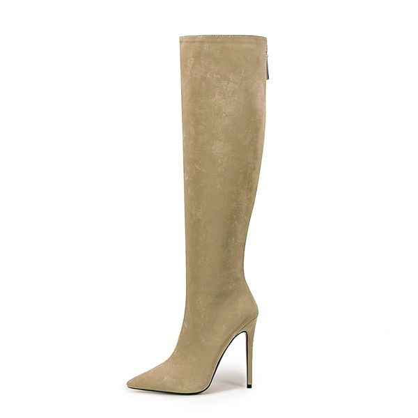 Chengdu Handmade Satin Pointed Toe Knee High Boots - Stiletto Heel Riding Boots (5 Elegant Colors) Slimming Runway Fashion Boots