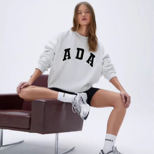 

high quality ada women oversized cotton sweatshirts grey loose round neck hoodie fashion street casual spicy girls tops ins lazy pullover jumpers, Grey tee