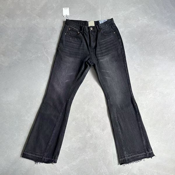 

Splicing color collision leg grinding edge washed loose hundred men and women with the same paragraph flare jeans, #50 ripped shorts jeans