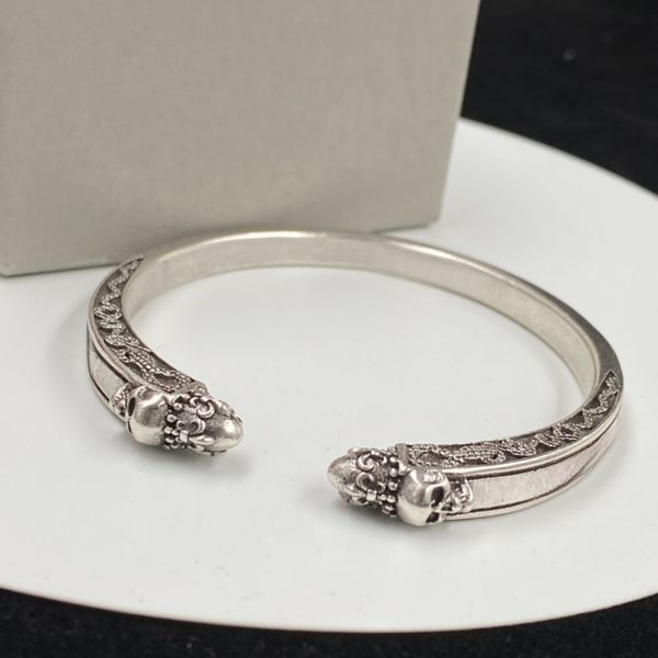 

Gothic Silver Bracelet Vintage Feel Designer Skull Bracelet Trendy Subculture Bracelet Jewelry Holiday Gift Distressed Bronze Bracelet