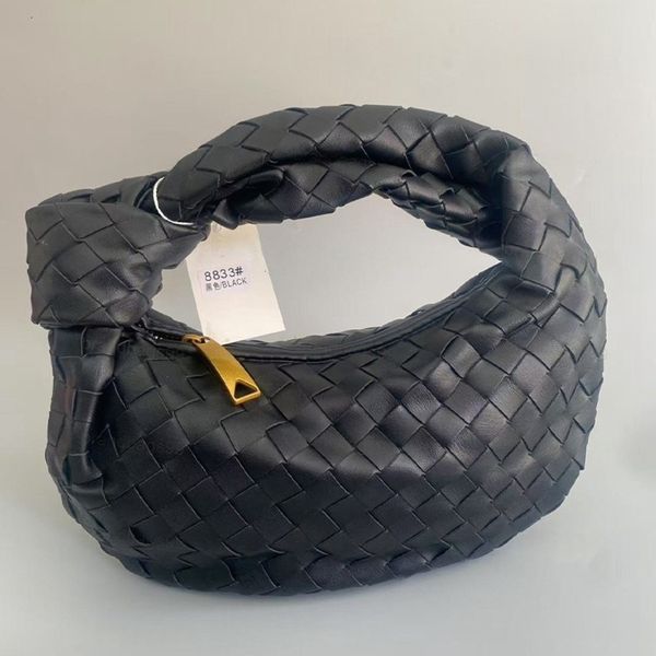 

Brand Designer Women Woven Hobo Candy Real Knotted Satchel Cloud Bag Dumplings Knitting Handbag Evening Bags Tote 01, Black