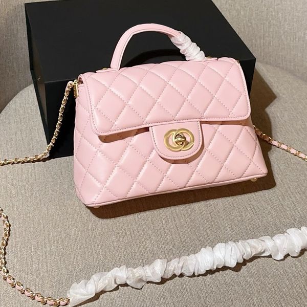 

Top Handles Bag Womens Metal Chain Bag Leather Caviar Shoulder Bag 10A Tweed Bag Flap Bag CF Handbag Crossbody Bag Stylish Clamshell Bag, Pink