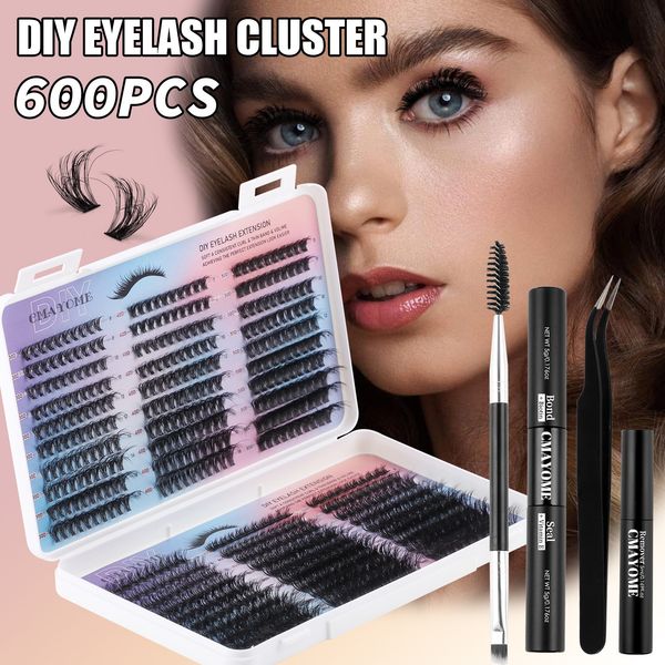 

DIY Cluster Lashes Kit 600Pcs Cluster Segmented Eyelash Extensions Wispy Handmade Reusable Individual Eyelashes Soft Lightweight Grafted Lashes