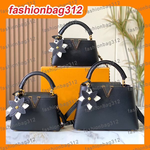 

Designer bag luxury tote bag high-quality genuine leather handbag Wallets shoulder bag crossbody elbow carry flower pendant Cellphone Bags Evening Bags Lady, White