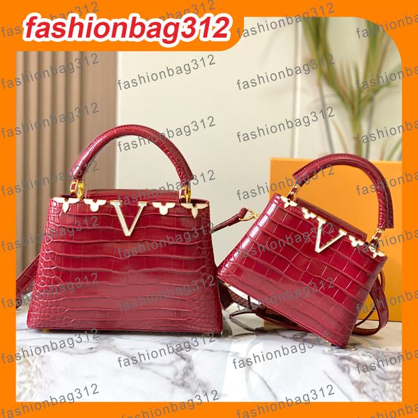 

Genuine Crocodile Leather Luxury Women's Tote Bag - Elegant Flower Patterned Crossbody Handbag for Wome Designer bag Wallets Evening Bags Elbow Carry Purse, Crocodile pattern - red