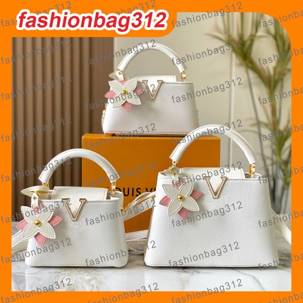 

Designer bag luxury tote bag high-quality genuine leather handbag shoulder bag crossbody elbow carry flower pendant Cellphone Bags Evening Bags Top Handle Bags Lady, White