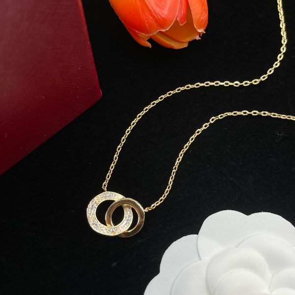 

Classic Design Round Pendant Necklace Double Ring Pendant for Women Titanium Steel High Quality Couple Jewelry Valentine's Day Gift