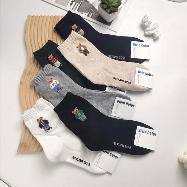

Women Socks Trendy Cartoon Bear Mid-Calf Cotton For Casual Sweater Adult Female Cute Comfortable Breathable Home Wear, A1