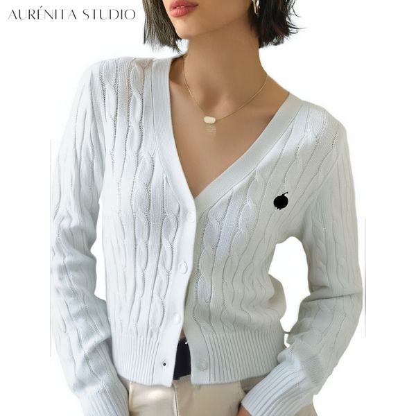 

Women Cardigans Knitted Sweater V-neck Long Sleeve Button Up Cardigans Polo Designer Logo Luxury Girl Style Casual Fall Outfit Autumn Women Cardigan, Deep blue