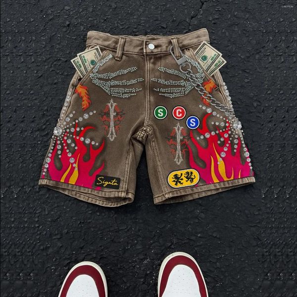 

Men's Shorts Streetwear Embroidered Man Woman Clothing Harajuku Hip Hop Baggy Denim Gym Gothic Summer Basketball, A7