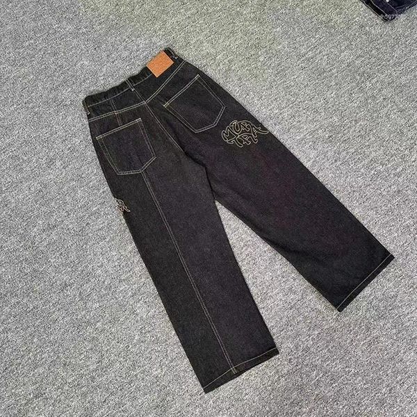 

Men's Jeans Quality Logo Embroidery Black Blue Mertra Men Women Unisex Oversized Splicing Stitching Patchwork Denim Trousers, A3