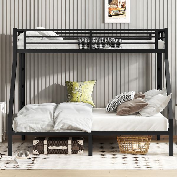 Metal Twin XL over Queen Bunk Bed for Teens and Adults Space-Saving Noise Reduced No Box Spring Needed Black