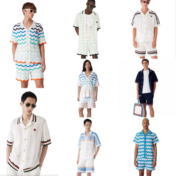 

25ss Casasblanca High Quality Men Designer Knitted Shorts New Tide Gradient Wave Crochet Loose Casual Versatile Lapel Button Knit Cardigan Sweater Coat Tops Suit tn, Rose