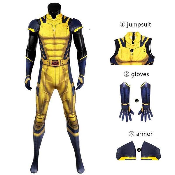 Superhero Woerine Cosplay Sleeveless Jumpsuit Gloves Armor Costume Set Bodysuits Halloween Party Roleplay Zentai Suit