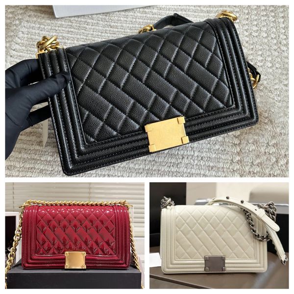 

Top quality Designer Classic flap Women Luxury Patent Chain Shoulder boy 25cm Caviar chain bag Diamond Quilted Leather Purse Crossbody Handbag, Cfe20 25cm
